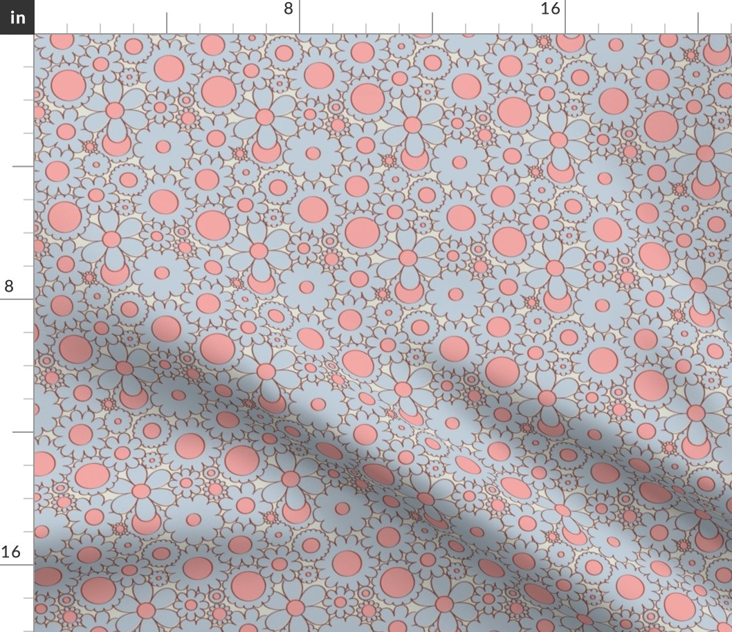 Smaller Scale - Groovy Daisy Floral in Baby Blue + Pink