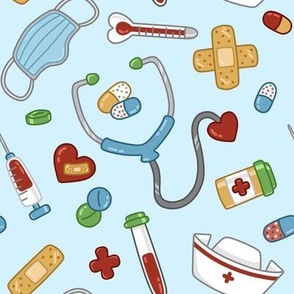 Blue Tools Of Health Care Fabric