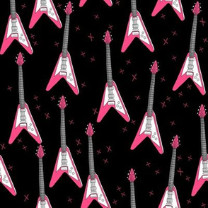 pink v guitar fabric - guitar fabric, music guitar - black