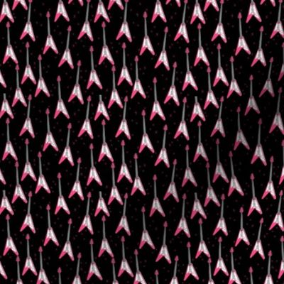 SMALL pink v guitar fabric - guitar fabric, music guitar - black