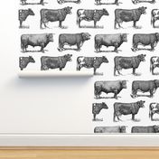 Classic Cow Illustrations Black & White Pattern