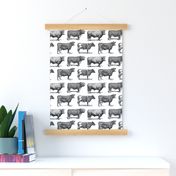 Classic Cow Illustrations Black & White Pattern