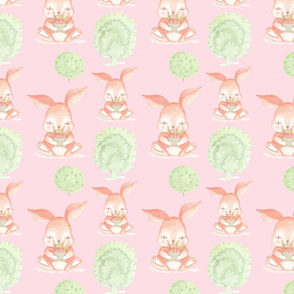 Cute Bunny Rabbits with Carrots Pastel Baby Pink