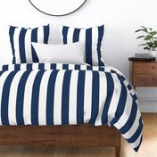 3" Navy and White Stripes -  Vertical - Navy Blue / Navy Peony