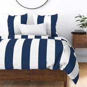 6" Navy and White Stripes -  Vertical - Navy Blue / Navy Peony