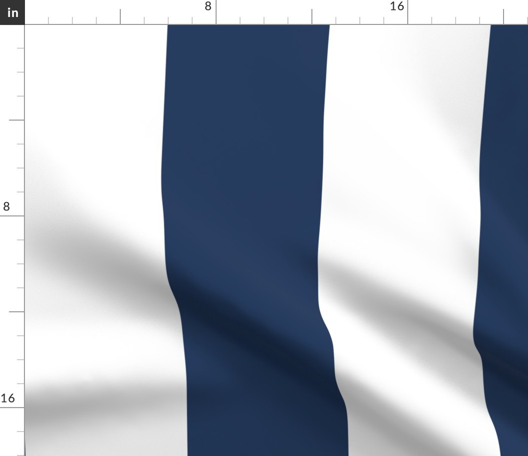 6" Navy and White Stripes -  Vertical - Navy Blue / Navy Peony