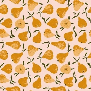 Yellow pear on pale peach background