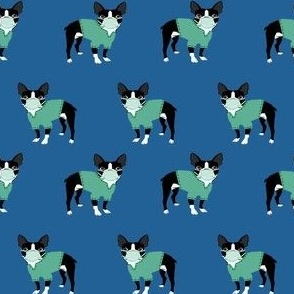 boston terrier scrubs fabric - doctor, nurse, vet fabric - blue