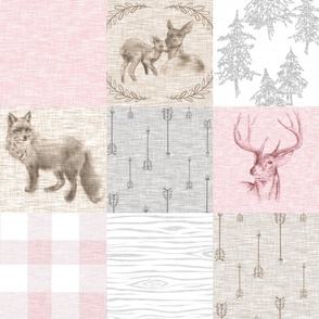 rustic woodland quilt---pink-beige-white