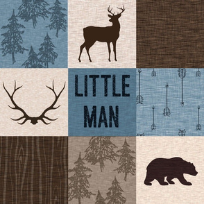 Little man quilt(with deer) - blue, tan, and brown