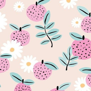 Sweet boho citrus garden and daisies botanical summer nursery design girls creme nude pink mint LARGE