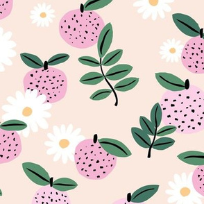 Sweet boho citrus garden and daisies botanical summer nursery design girls creme nude pink green LARGE