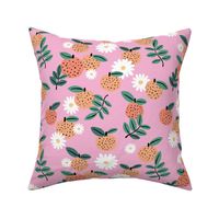 Sweet boho citrus garden and daisies botanical summer nursery design girls orange pink green LARGE