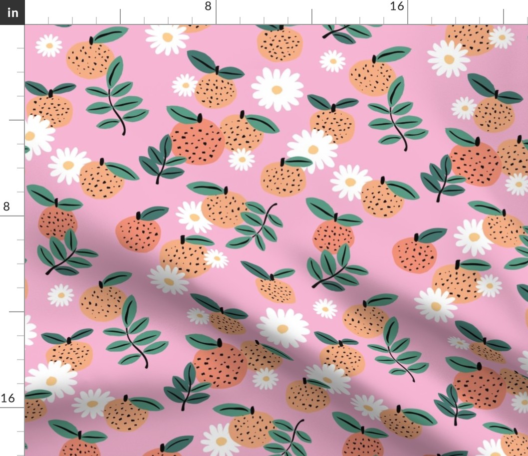 Sweet boho citrus garden and daisies botanical summer nursery design girls orange pink green LARGE