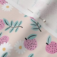 Sweet boho citrus garden and daisies botanical summer nursery design girls creme beige pink mint