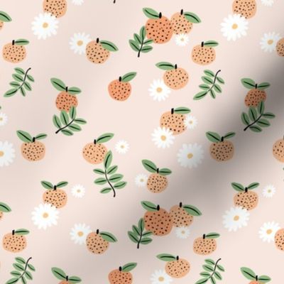 Delicate boho citrus garden and daisies botanical summer nursery design girls creme beige orange green