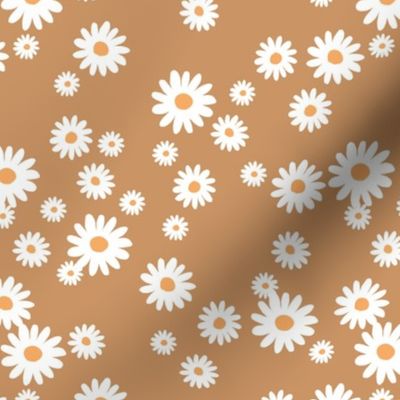 Summer day daisies minimal abstract Scandinavian boho style nursery girls caramel brown coral