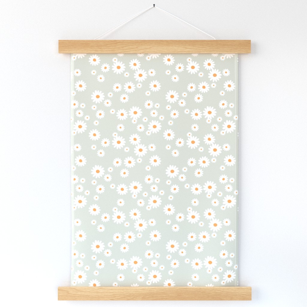 Summer day daisies minimal abstract Scandinavian boho style nursery girls soft pastel mint green