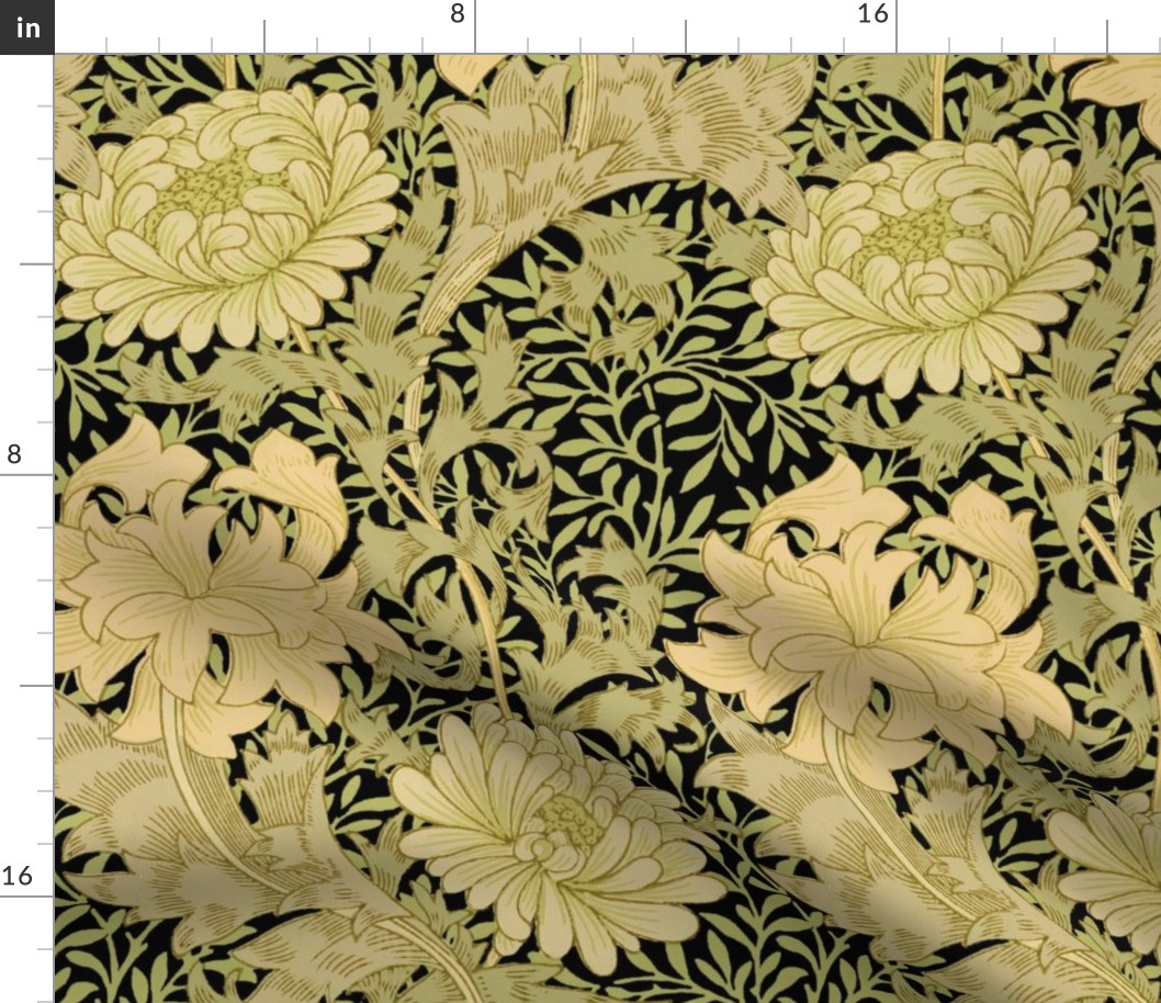 William Morris ~ Chrysanthemum ~  Original Bright on Black 