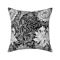 William Morris ~ Chrysanthemum ~  Black and White on Black 
