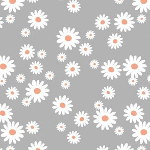 Summer day daisies minimal abstract Scandinavian boho style nursery girls cool gray orange