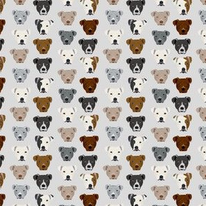 MINI TINY - pitbull heads fabric pitbull terrier dog fabrics - light grey