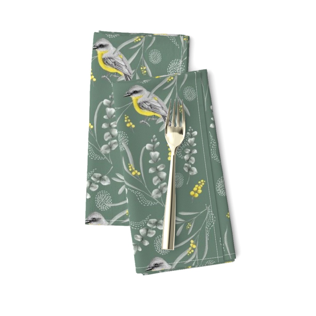 Yellow Robin & Wattle on Vintage Green // standard