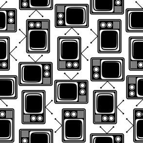 Retro Television TV Pattern in Black & White (Large Scale)