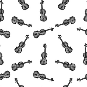 Vintage Violin Music Pattern in Black & White (Large Scale)