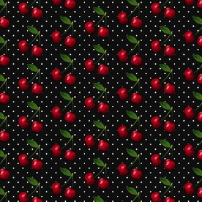 Rockabilly retro cherries, black with white polka dots