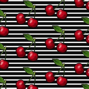 Rockabilly retro cherries, black and white stripes