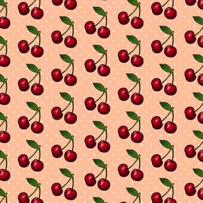 Rockabilly retro cherries, apricot with white polka dots