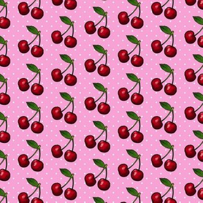 Rockabilly retro cherries, pink with white polka dots