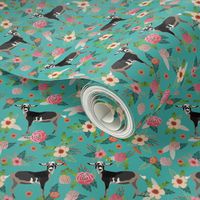 nigerian dwarf floral fabric - goat fabric, farm fabric, farm florals - turquoise