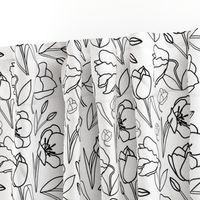 Spring Tulips in My Garden - line art, black on white, medium