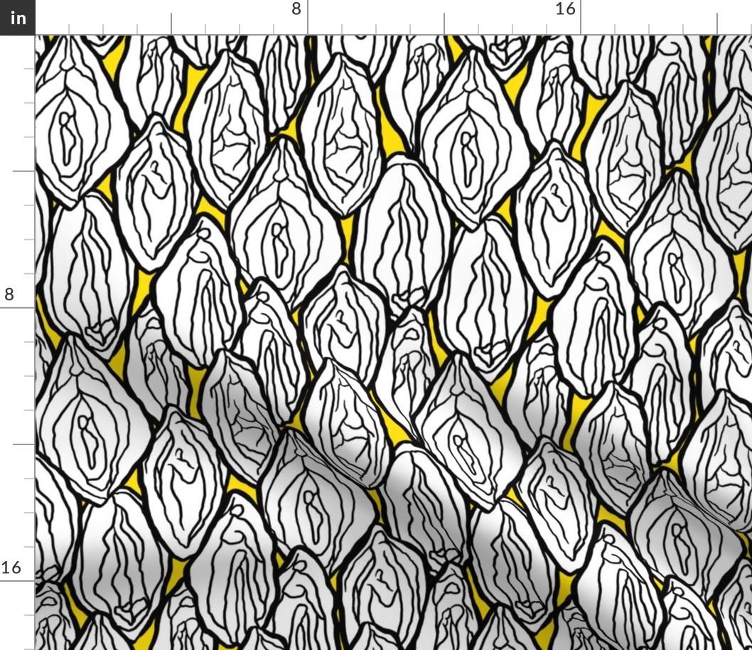 Vaginas Fabric Black, white & yellow, Large