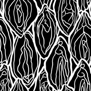 Vagina Fabric Black, white outlines, Large