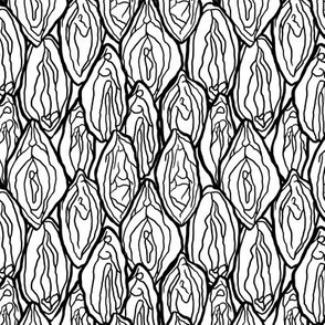 Vagina Fabric White, black outlines, Medium