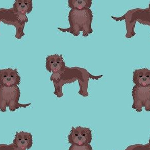 chocolate cockapoo fabric - dog fabric - blue