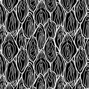 Vagina Fabric Black, white outlines, Medium