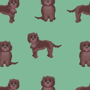 chocolate cockapoo fabric - dog fabric - green