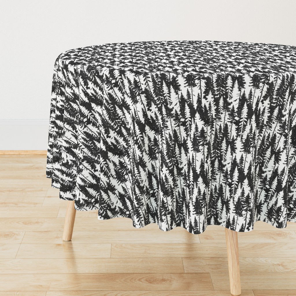 Pine Tree Camouflage / Black White Linen Texture Camo Woodland Fabric Wallpaper