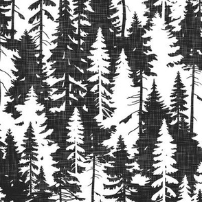 Pine Tree Camouflage / Black White Linen Texture Camo Woodland Fabric Wallpaper