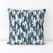 Pine Tree Camouflage / Blue White Linen Texture Camo Woodland Fabric Wallpaper