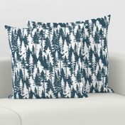 Pine Tree Camouflage / Blue White Linen Texture Camo Woodland Fabric Wallpaper