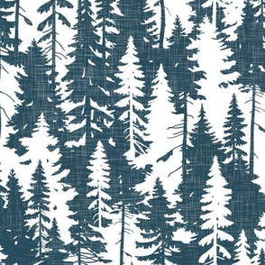 Pine Tree Camouflage / Blue White Linen Texture Camo Woodland Fabric Wallpaper