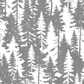 Pine Tree Camouflage / Grey White Linen Texture Camo Woodland Fabric Wallpaper