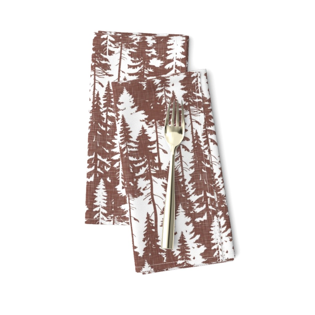 Pine Tree Camouflage / Maroon White Linen Texture Camo Woodland Fabric Wallpaper