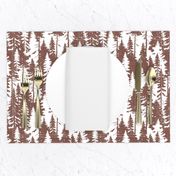 Pine Tree Camouflage / Maroon White Linen Texture Camo Woodland Fabric Wallpaper