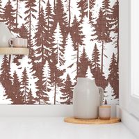 Pine Tree Camouflage / Maroon White Linen Texture Camo Woodland Fabric Wallpaper